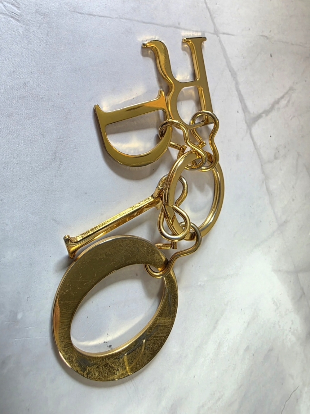 Christian Dior CD Logo Letter Keychain Bag Charm Gold Tone